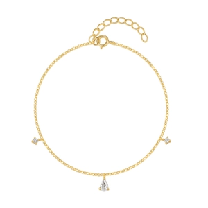 Elegante bracciale in argento S925 placcato oro con ciondoli a goccia e zirconi tondi