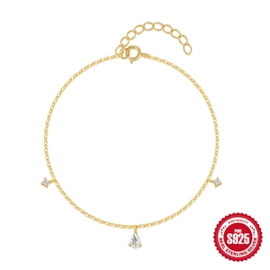 Bracciale in Argento Sterling 925 con Zirconia a Goccia per Donna Placcato Oro Minimalista Raffinato con Cristallo a Pera Gioielli Mano Regalo