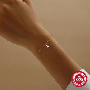 Elegante bracciale in argento sterling S925 con zircone a goccia d'acqua per donna