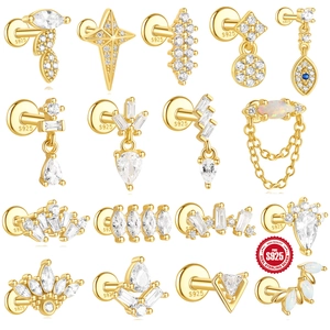 925 Sterling Zilveren Kraakbeen Oorknopje Voor Vrouwen Verguld Zirkonia Boze Oog Ster Blad Kwastje Piercing Sieraden