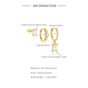 Dimensions détaillées des boucles d'oreilles en argent S925 avec zircons de qualité AAAAA