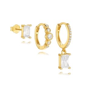 Ensemble de boucles d'oreilles en argent S925 doré avec étoiles, lune et zircons