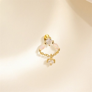 Close-up of S925 silver earring with square zircon, opal marquise and tassel chain