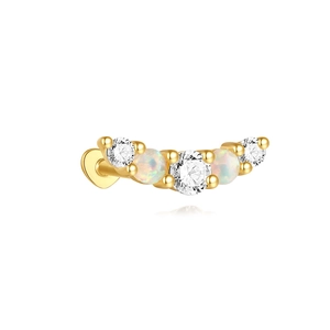 Detailed view of S925 silver opal heart flat back stud with curved cubic zirconia