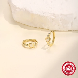 Eleganti orecchini a cerchio in argento S925 dorato con opale a cuore e zirconi tondi
