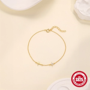 S925 Sterling Silber Armband in Gold mit Kreuz und diamantbesetzter Blüte
