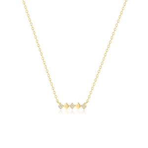 Elegante Halskette aus vergoldetem 925er Sterlingsilber mit fünf diamantbesetzten Rauten