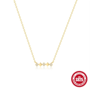 Minimalistische S925 Sterlingsilber Raute Zirkonia Schlüsselbeinkette Für Damen Vergoldet Zierlicher Einreihiger Geometrischer Anhänger Schmuck Geschenk