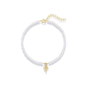 S925 Silber Perlen Set mit goldenem Schleifenanhänger und funkelndem Hauptstein