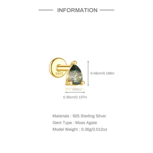 Detailansicht des S925 Sterling Silber Moosachat Ohrsteckers mit Produktspezifikationen
