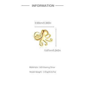 Detailed size and material specs for gold-plated S925 sterling silver octopus stud earrings