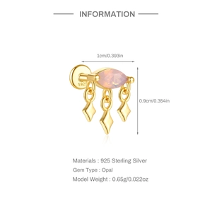 Detail of S925 sterling silver opal earring with dimensions 1cm width and 0.9cm height