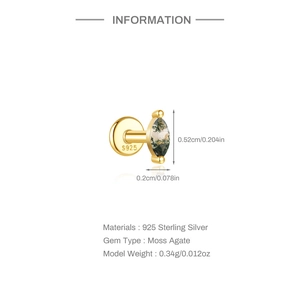 Details von Marquise-Moosachat-Ohrstecker aus S925 Sterlingsilber mit Maßen