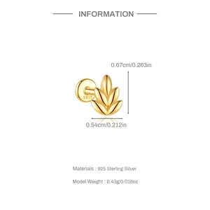 Detail showing 925 sterling silver S925 hallmark on golden leaf stud earring back
