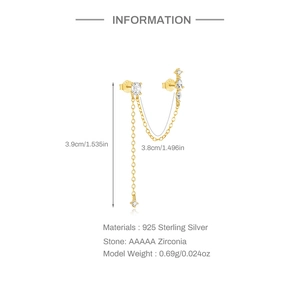 Detailed size specifications of the 925 sterling silver chain earrings with AAAAA zircon