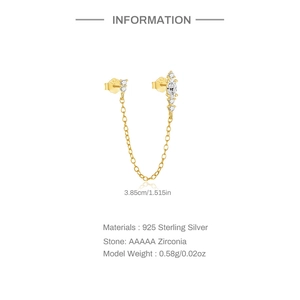 Macro view of S925 sterling silver chain earring with AAAAA cubic zirconia dimensions