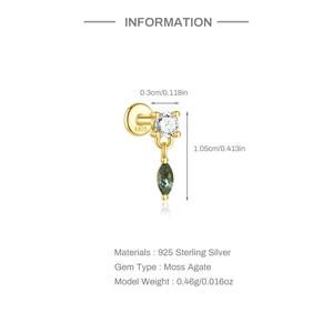 Detail von s925 Sterling Silber Ohrring mit Moosachat und rundem Zirkonia-Stein