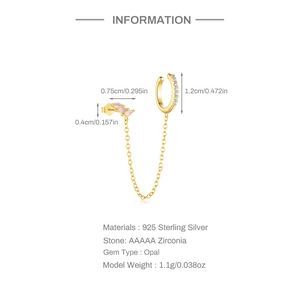 Detailed size chart for S925 silver water drop opal earring with gold plating and zirconia