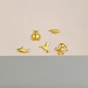 Set of 5 golden S925 sterling silver animal ear studs with shiny polished finish