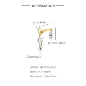 Detailed size and material diagram for 925 sterling silver opal tassel earring