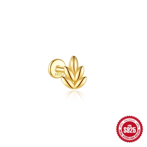 Minimalist S925 sterling silver golden leaf stud earring for helix and lobe piercing