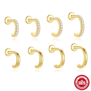 925 Sterlingsilber C-Form Ohrknorpelstecker Minimalistisch Zirkonia Flaches Design Piercing Ohrringe Für Damen Herren Schmuck