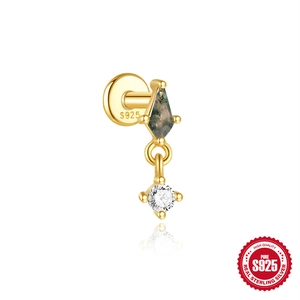 S925 Sterling Silber Ohrstecker mit Moosachat im Kite-Schliff und Zirkonia Akzent