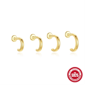 4er-Set vergoldete S925 Sterling Silber Ohrstecker mit flacher Rückseite in versch. Größen