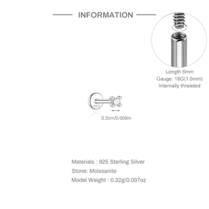 Detailaufnahme des 925 Sterling Silber Moissanit Steckers mit Innengewinde-Struktur