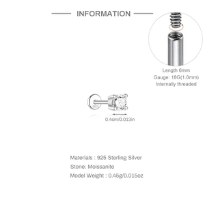 Details von S925 Sterlingsilber Moissanit Ohrstecker mit 18G Innengewinde Verschluss