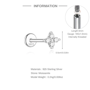 Detailansicht der 925er Silber Ohrtunnel-Ohrstecker mit 18G 1.0mm Gewindestiftstärke