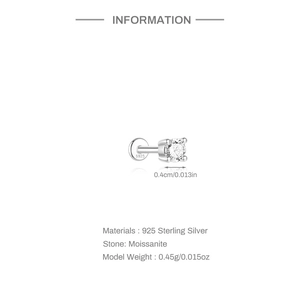Makroaufnahme von 925er Silber Moissanit-Stecker mit 4er-Krappenfassung und S925-Stempel