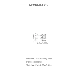 Detail eines 0,3 cm Moissanit-Ohrsteckers mit 925 Sterling Silber S925-Stempelprägung