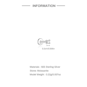 Makroaufnahme von 925er Sterling Silber Moissanit Ohrstecker mit Produktabmessungen