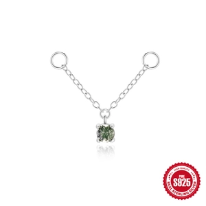 S925 sterling silver chain earring charm with natural green agate stone pendant