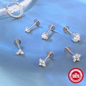 Ohrstecker aus S925 Sterlingsilber mit Moissanit und flacher Rückseite für Knorpel