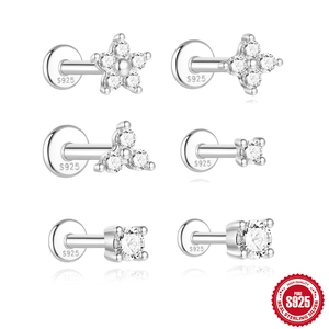S925 Sterlingsilber Moissanit Labret Stecker Internes Gewinde Flacher Rücken Knorpel Ohrring Für Piercing Schmuck Damen