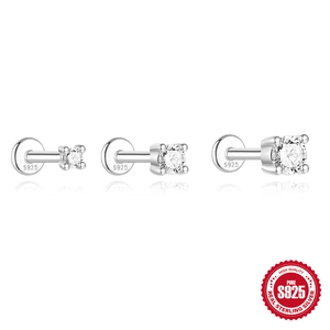 S925 Sterling Silber 4-Krallen Moissanit Labret Piercing Stecker in drei Steingrößen