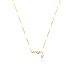 Classic S925 sterling silver necklace with marquise and teardrop crystal pendant on gold chain