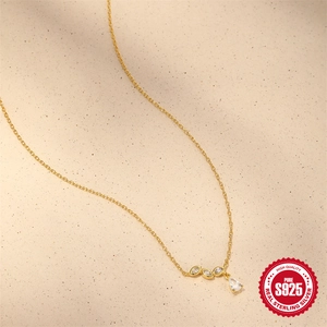 Classic S925 sterling silver gold-plated necklace with teardrop and marquise stones
