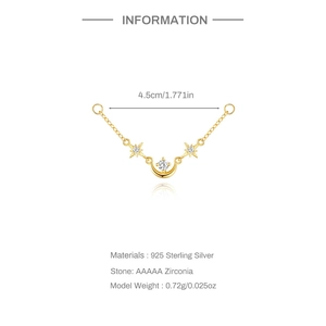 Detail of 925 sterling silver gold crescent moon and star pendant with AAAAA cubic zirconia