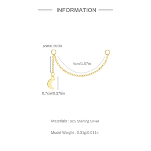 Detailed size specifications for 925 sterling silver chain earring with crescent moon charm