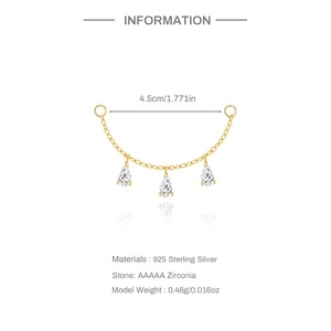 Detailed size and specs of S925 sterling silver chain drop with AAAAA zircons