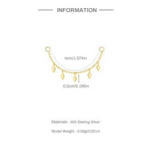 Detail view of 925 sterling silver gold chain with five rhombus pendants and size marks