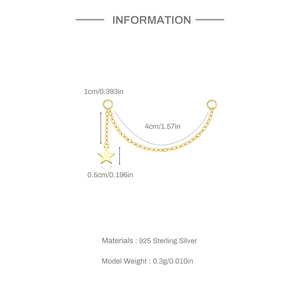 Detailed size view of a 925 sterling silver star pendant chain with gold plating finish