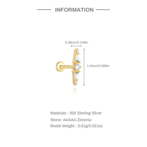 S925 Sterling Silber Gold Cartilage Piercing mit fünf AAAAA Zirkonia und Flachrücken