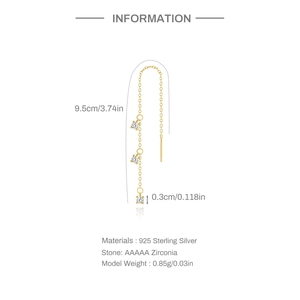 Dettagli orecchino S925 argento dorato con zirconi AAAAA e lunghezza totale di 9,5 cm
