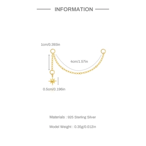 Detailed view of S925 sterling silver star pendant with 4cm chain and size measurements
