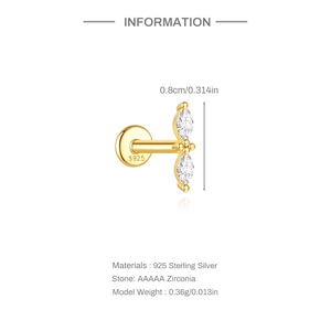 Makroansicht von 925er Sterling Silber Ohrstecker mit Zirkonia und Goldbeschichtung