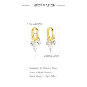 Detailed spec sheet showing 925 sterling silver hoop earrings with AAAAA zircon stones